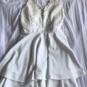 White lace Windsor shirt flowy cross back dress